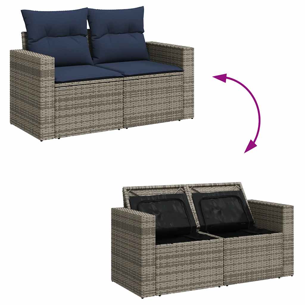 9-delige Loungeset met kussens poly rattan grijs – afbeelding 11
