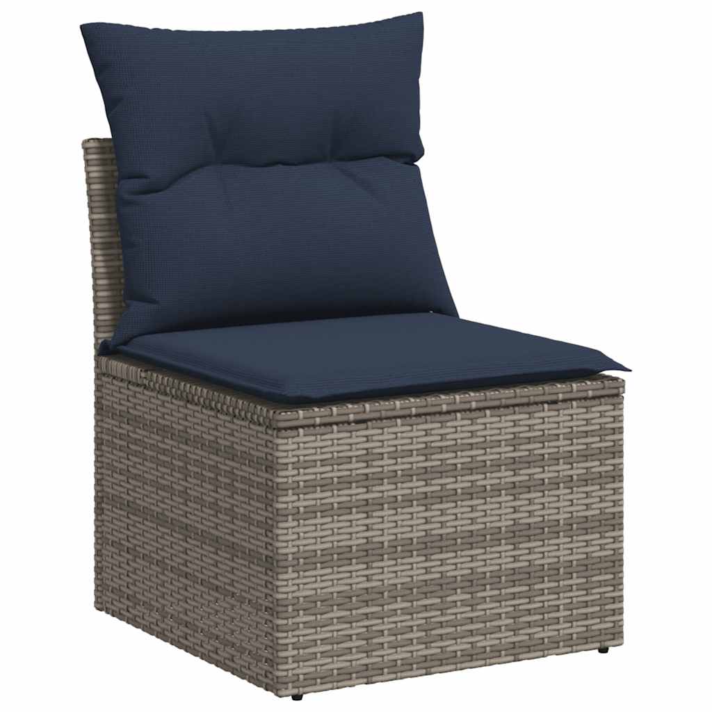 9-delige Loungeset met kussens poly rattan grijs – afbeelding 3