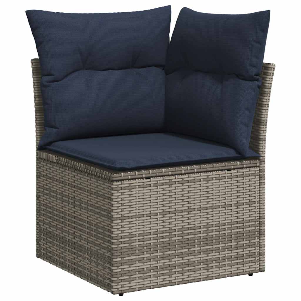 9-delige Loungeset met kussens poly rattan grijs – afbeelding 4