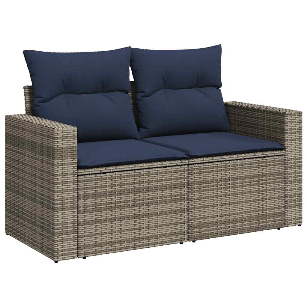 9-delige Loungeset met kussens poly rattan grijs – afbeelding 5