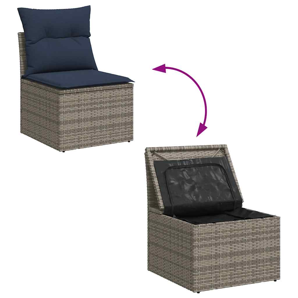 9-delige Loungeset met kussens poly rattan grijs – afbeelding 9