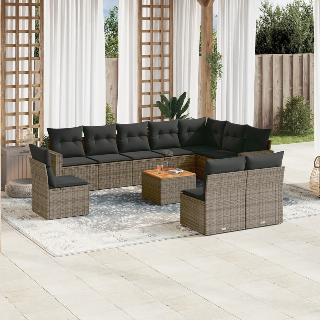 11-delige Loungeset met kussens poly rattan grijs – afbeelding 1