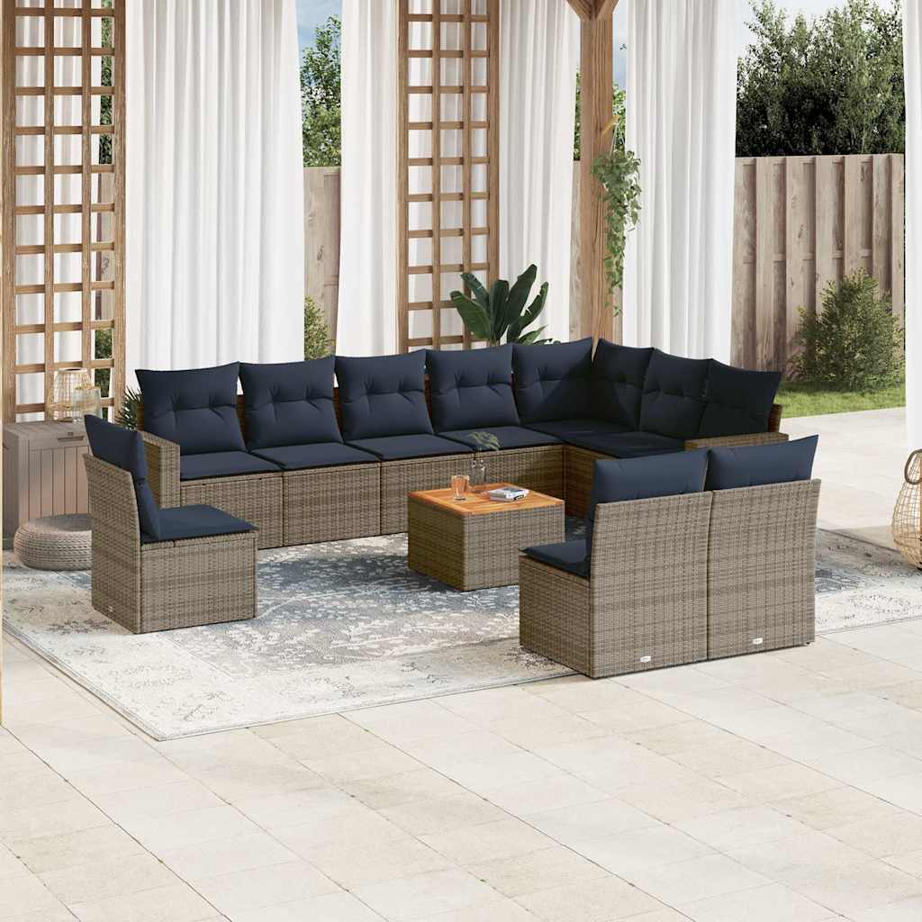 11-delige Loungeset met kussens poly rattan grijs – afbeelding 1