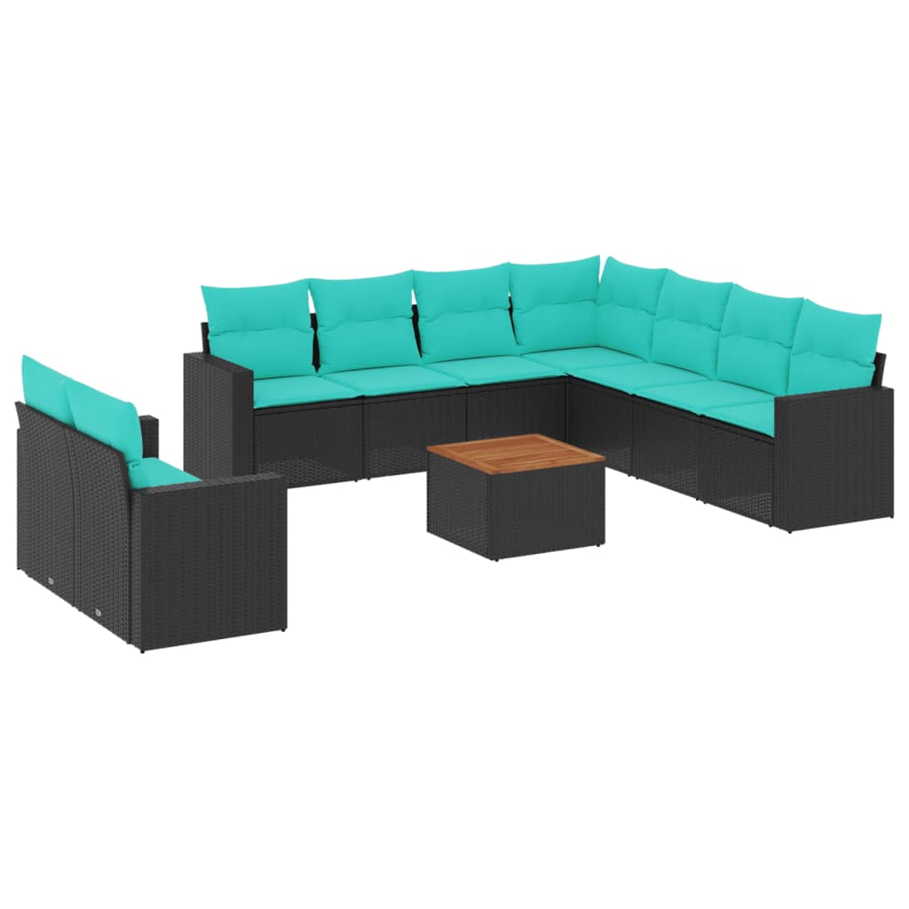 10-delige Loungeset met kussens poly rattan zwart – afbeelding 2