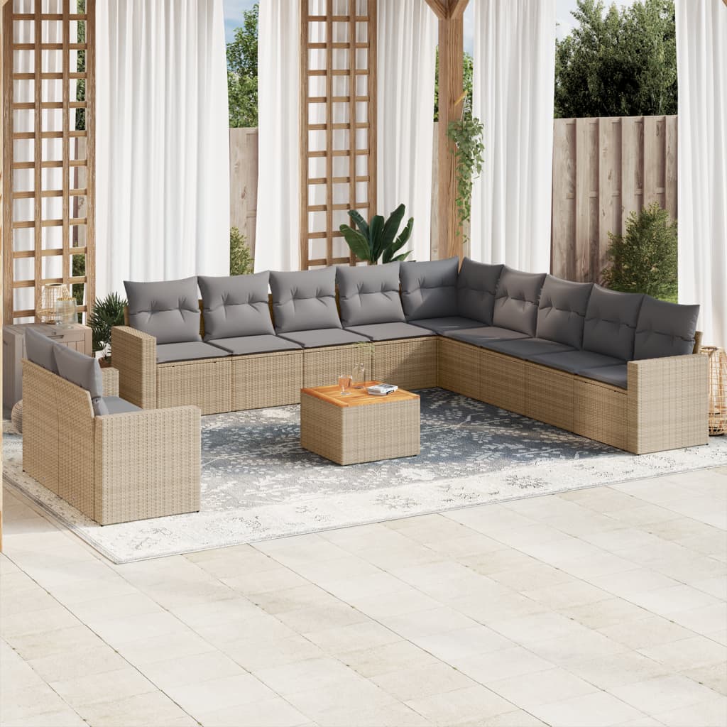 12-delige Loungeset met kussens poly rattan gemengd beige – afbeelding 1