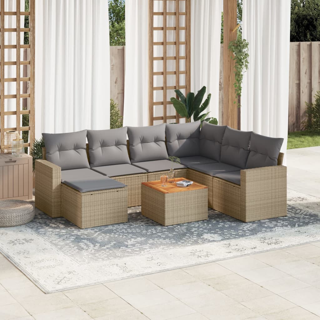 8-delige Loungeset met kussens poly rattan gemengd beige – afbeelding 1