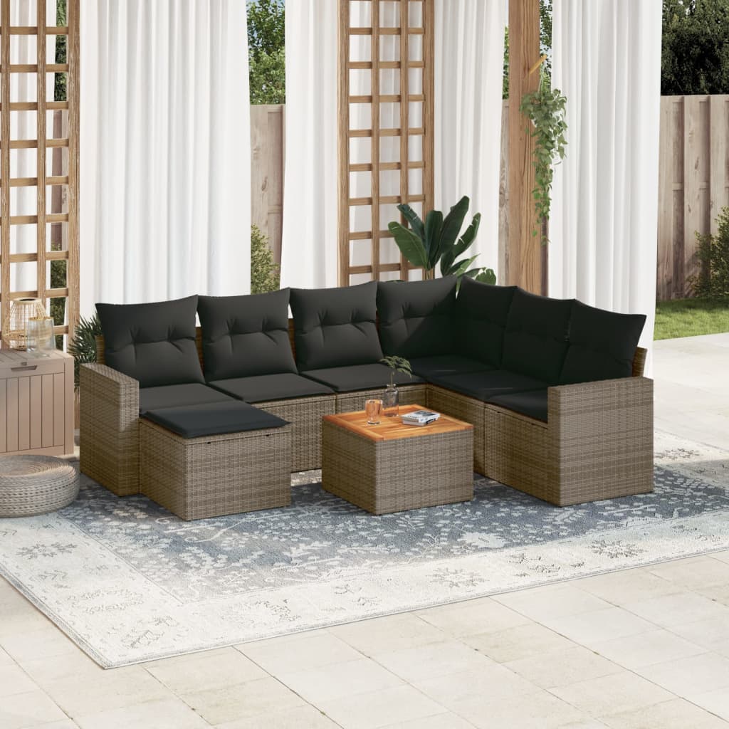 8-delige Loungeset met kussens poly rattan grijs – afbeelding 1