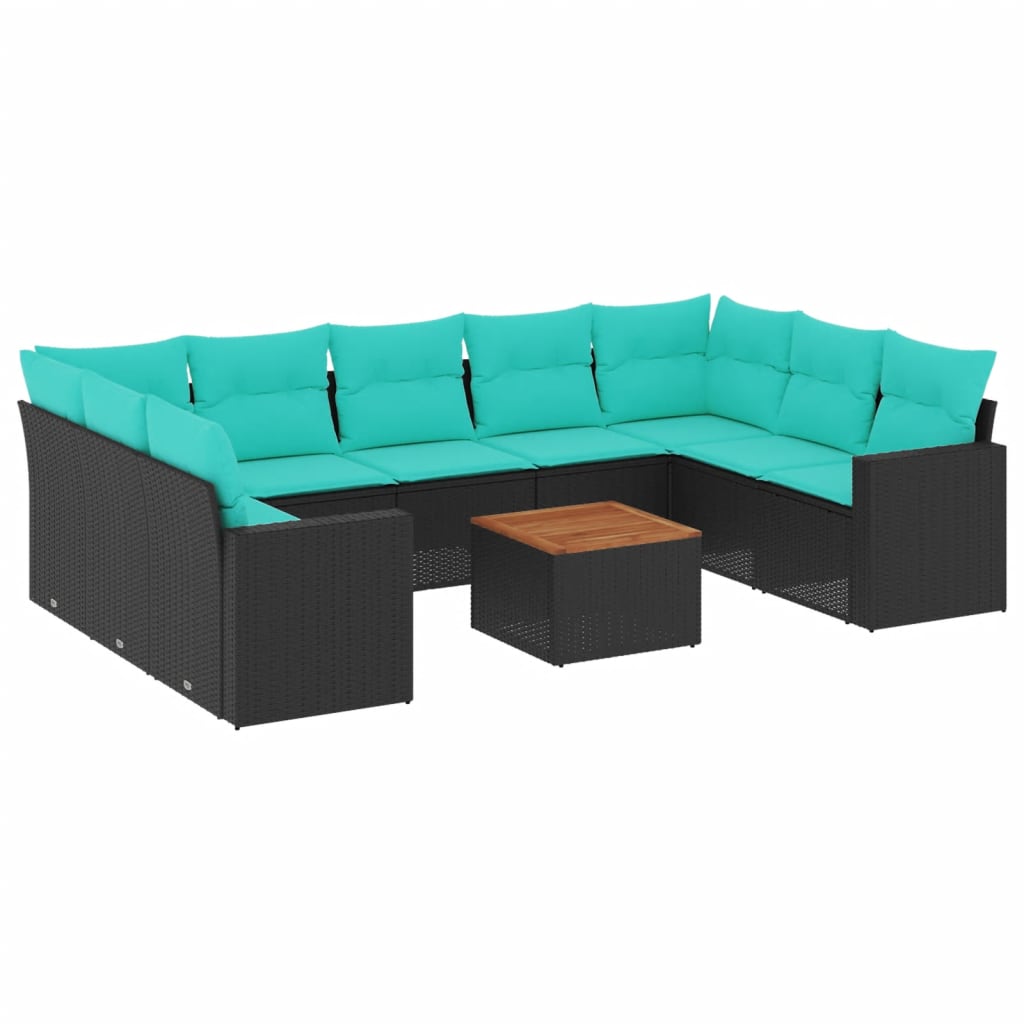 10-delige Loungeset met kussens poly rattan zwart – afbeelding 2