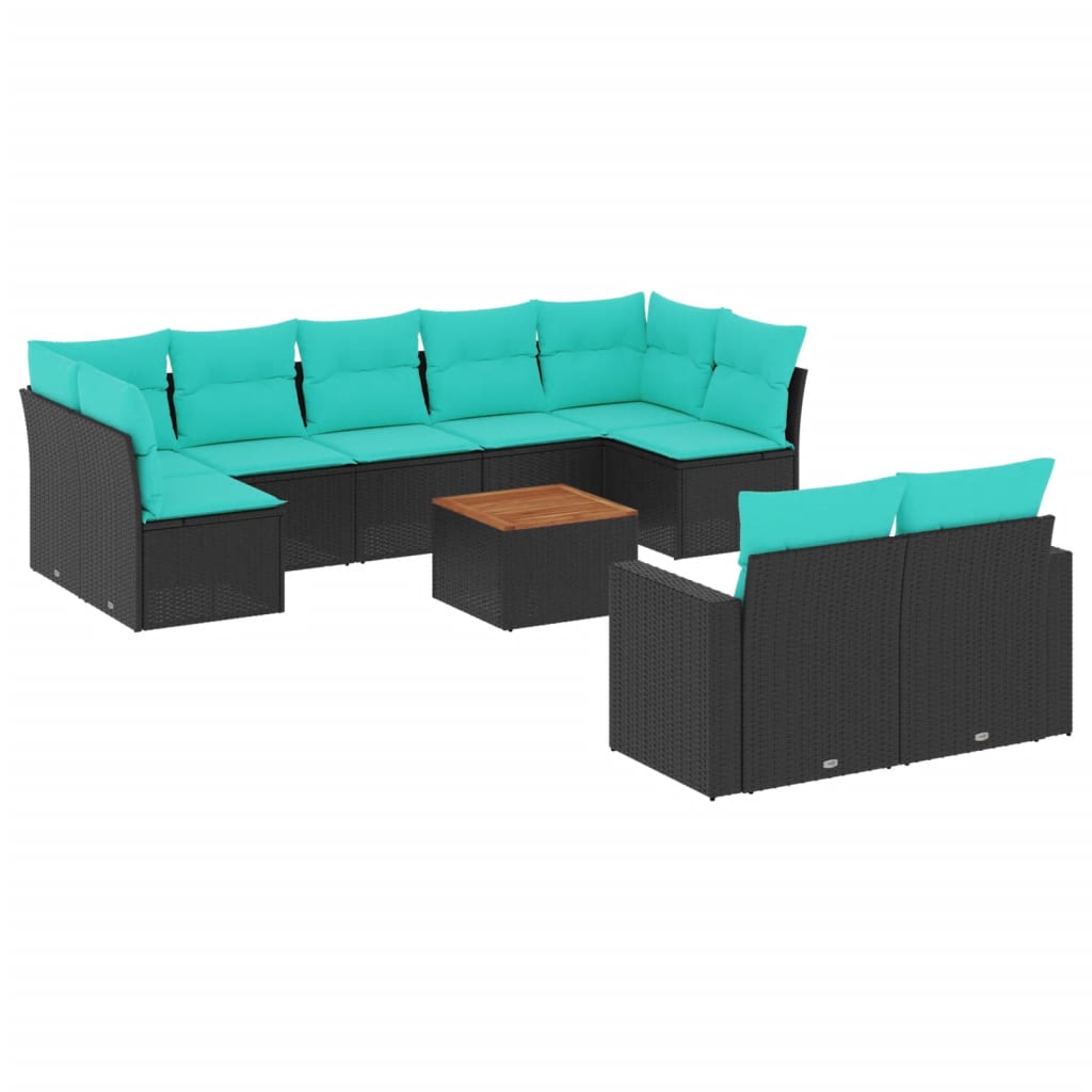 10-delige Loungeset met kussens poly rattan zwart – afbeelding 2