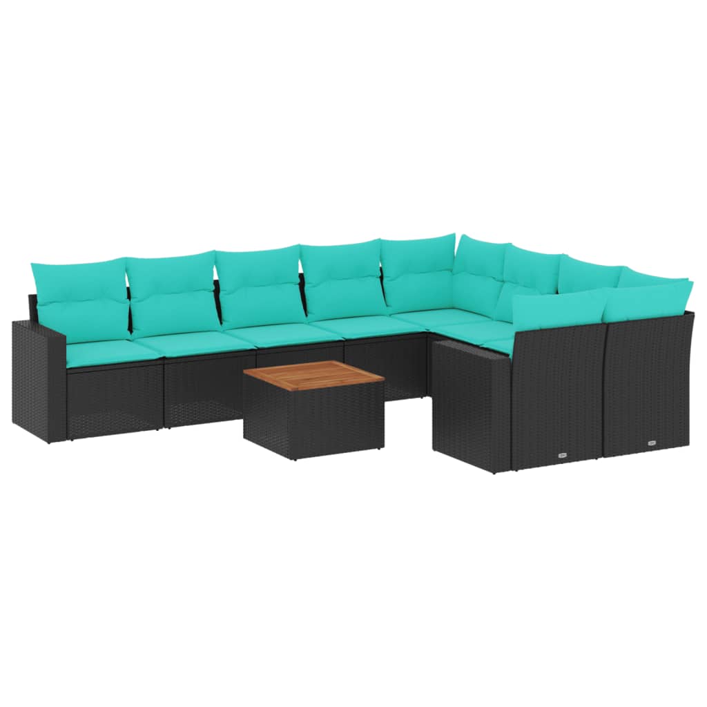 10-delige Loungeset met kussens poly rattan zwart – afbeelding 2
