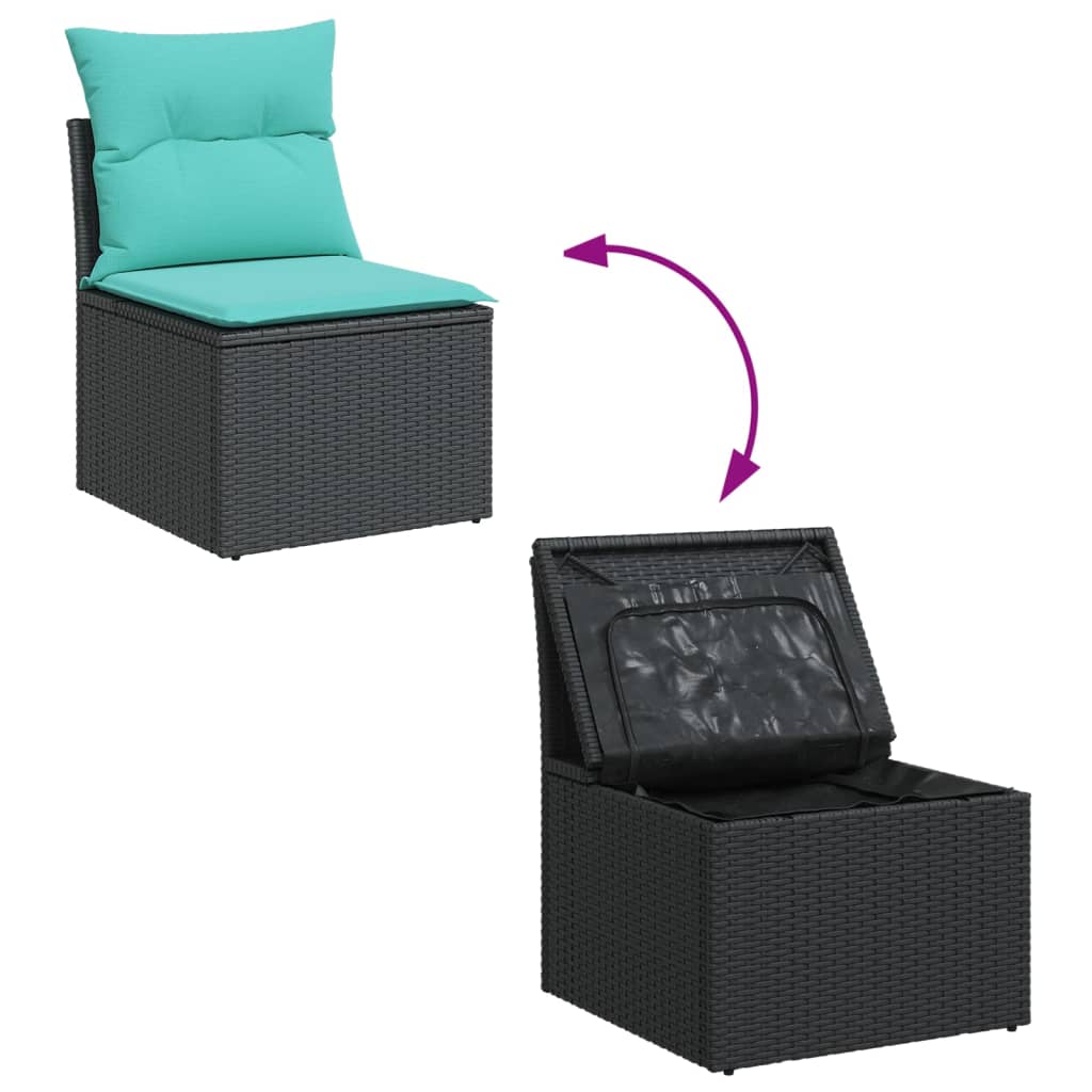10-delige Loungeset met kussens poly rattan zwart – afbeelding 9