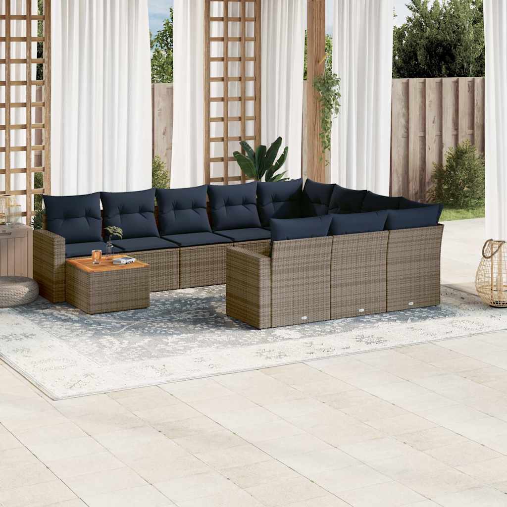 11-delige Loungeset met kussens poly rattan grijs – afbeelding 1