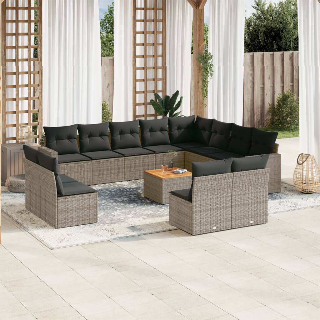 13-delige Loungeset met kussens poly rattan grijs – afbeelding 1