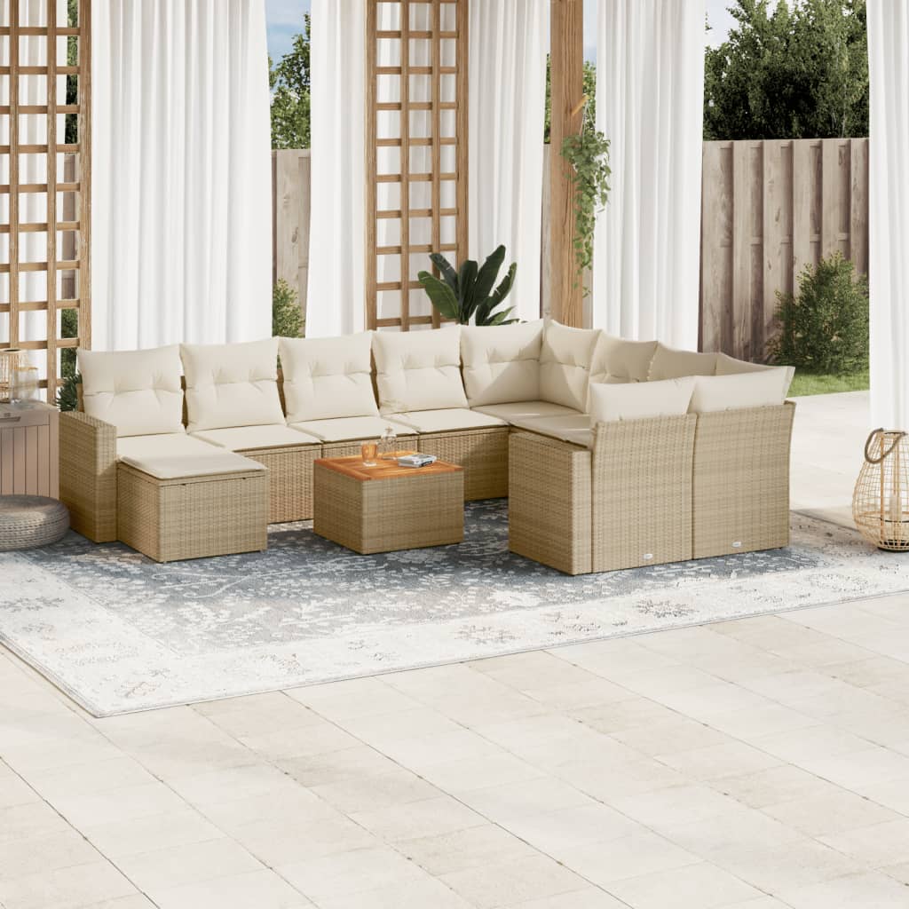 11-delige Tuinset met kussens poly rattan beige – afbeelding 1