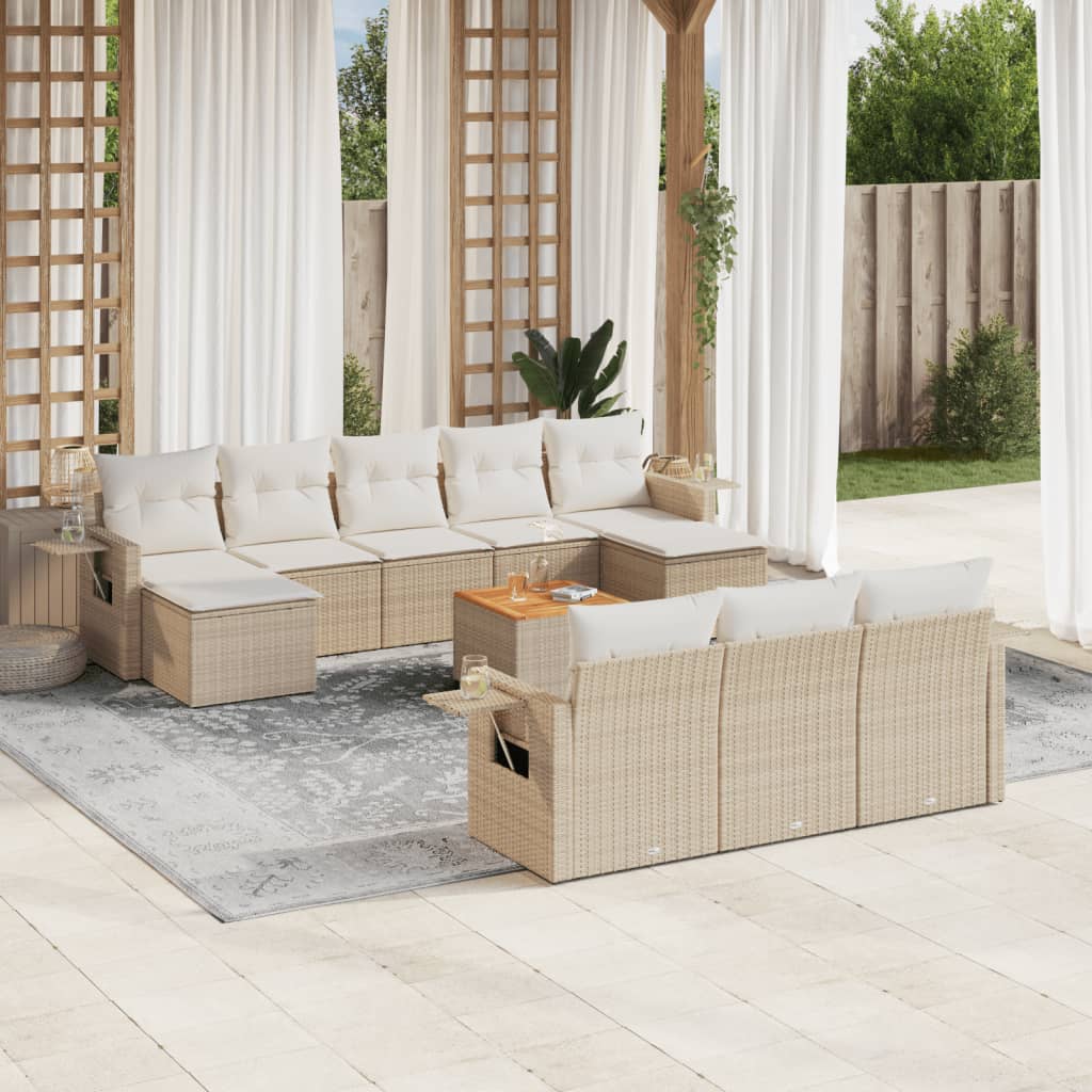 11-delige Tuinset met kussens poly rattan beige – afbeelding 1