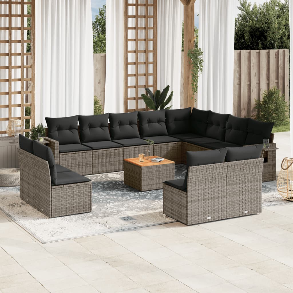 13-delige Loungeset met kussens poly rattan grijs – afbeelding 1