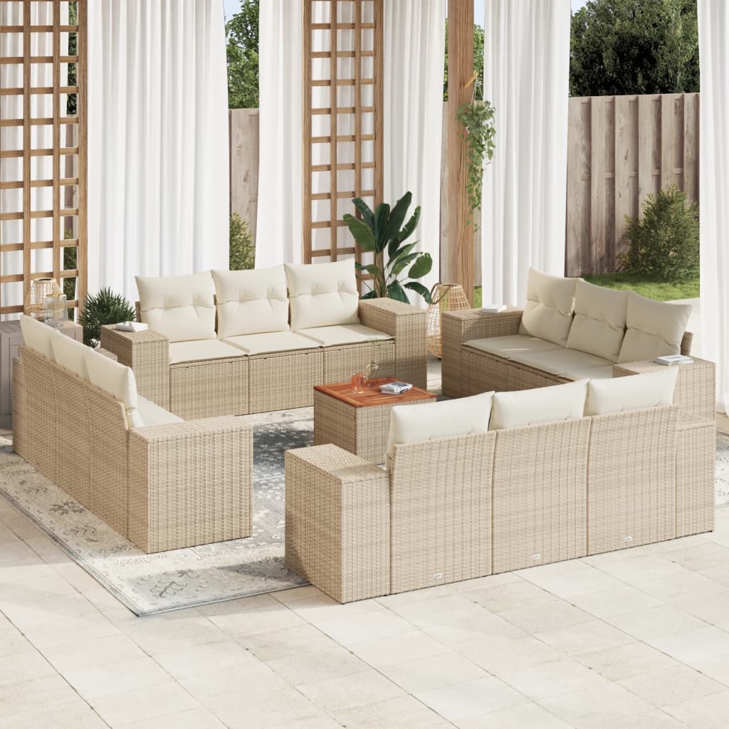13-delige Loungeset met kussens poly rattan beige – afbeelding 1