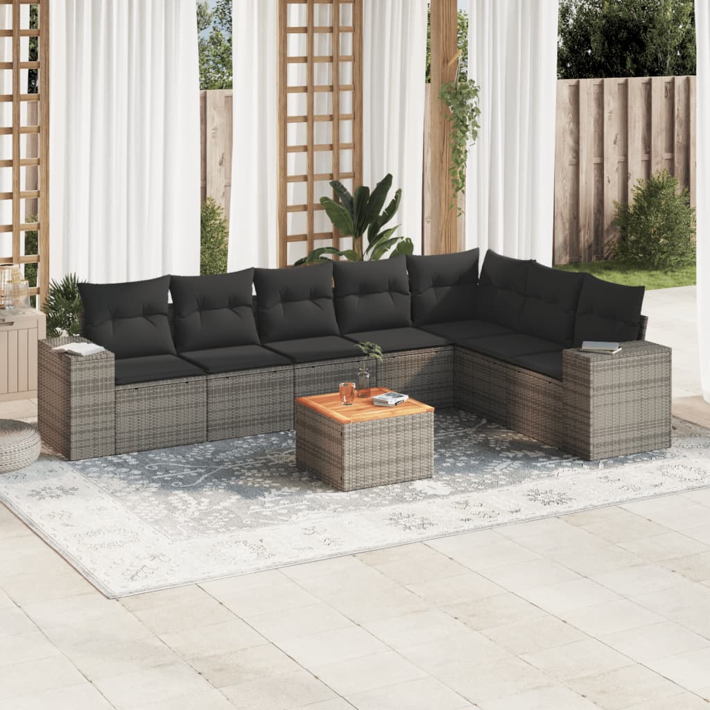 8-delige Loungeset met kussens poly rattan grijs – afbeelding 1
