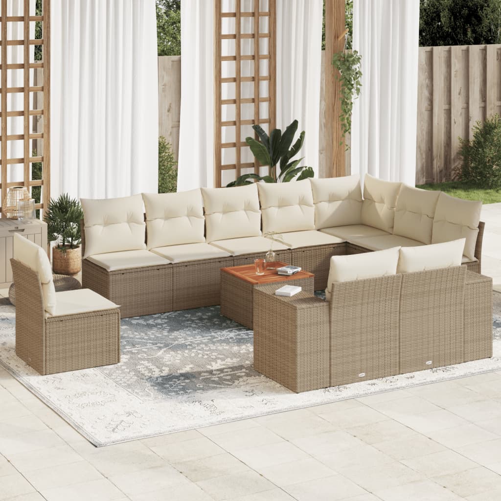 11-delige Tuinset met kussens poly rattan beige – afbeelding 1