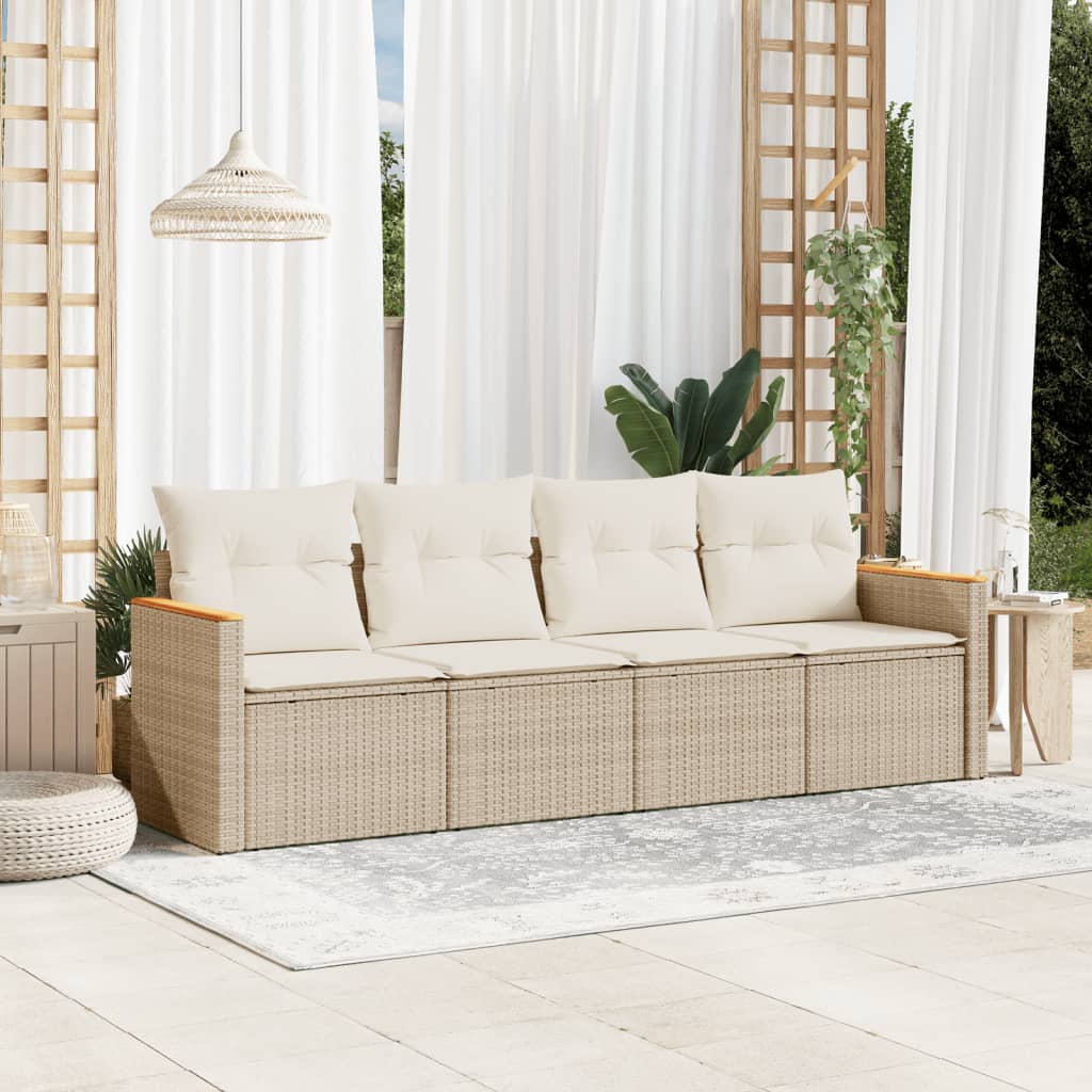 4-delige Loungeset met kussens poly rattan beige – afbeelding 1
