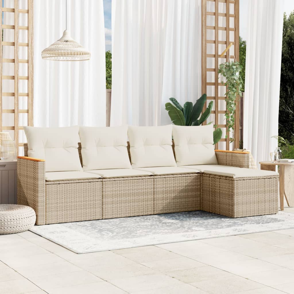 5-delige Loungeset met kussens poly rattan beige – afbeelding 1