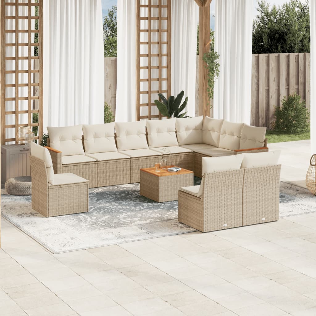 11-delige Tuinset met kussens poly rattan beige – afbeelding 1