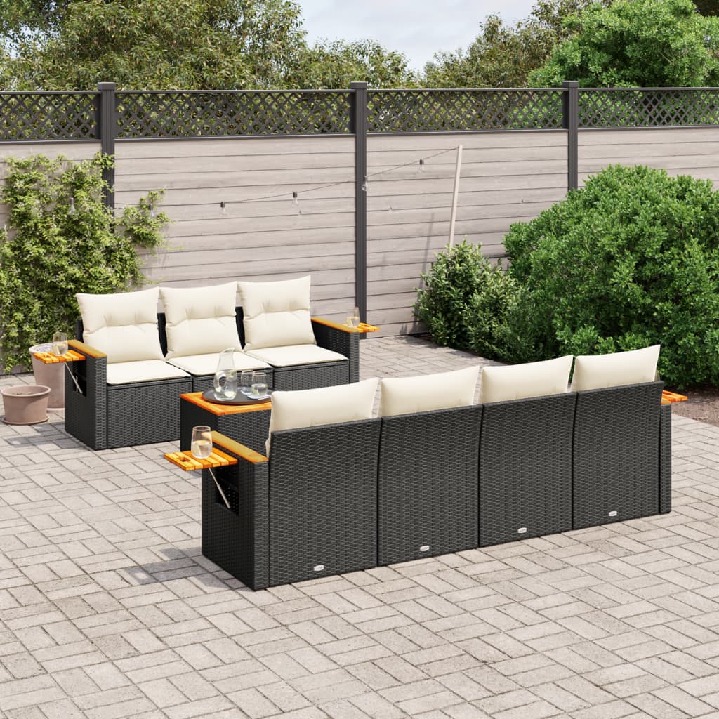 8-delige Loungeset met kussens poly rattan zwart – afbeelding 1