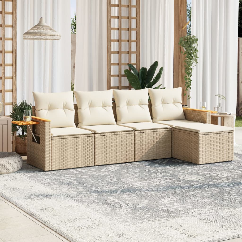 5-delige Loungeset met kussens poly rattan beige – afbeelding 1