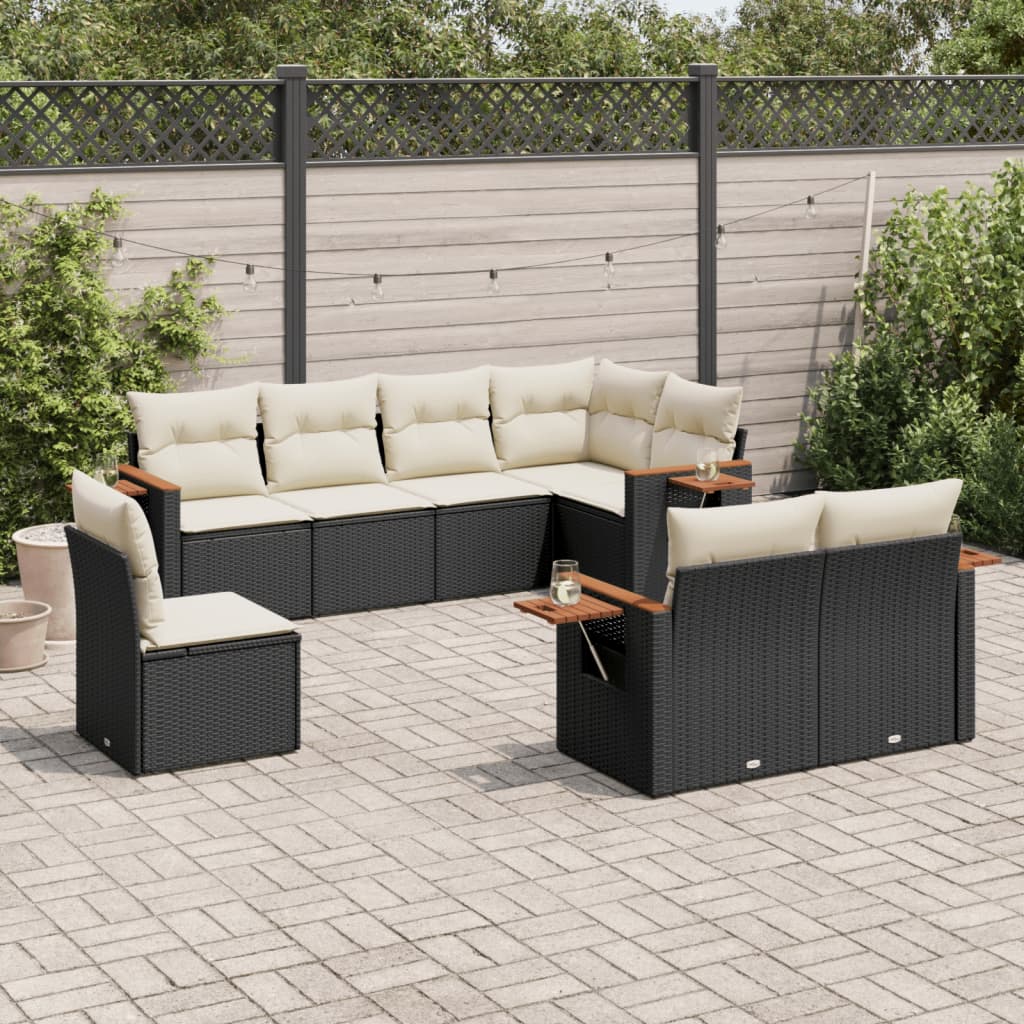 8-delige Loungeset met kussens poly rattan zwart – afbeelding 1
