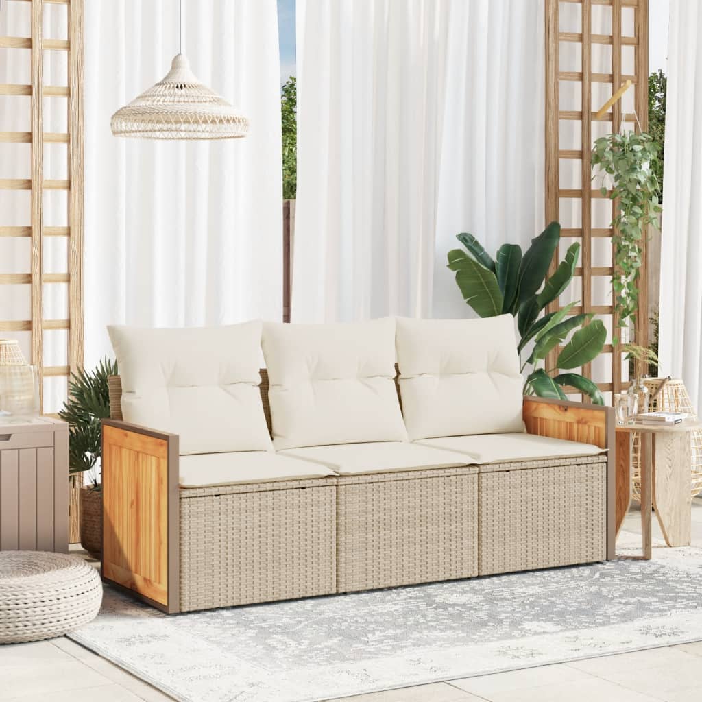 3-delige Loungeset met kussens poly rattan beige – afbeelding 1