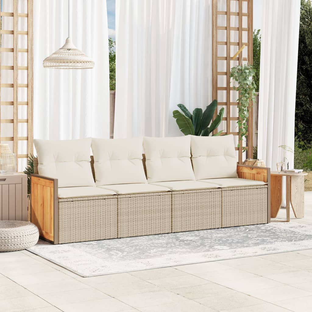 4-delige Loungeset met kussens poly rattan beige – afbeelding 1