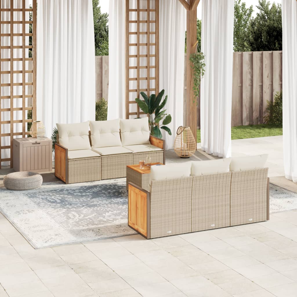 7-delige Loungeset met kussens poly rattan beige – afbeelding 1