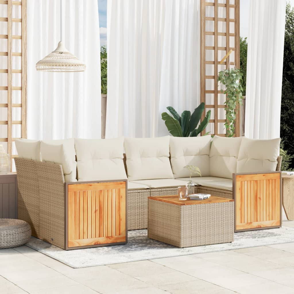 7-delige Loungeset met kussens poly rattan beige – afbeelding 1