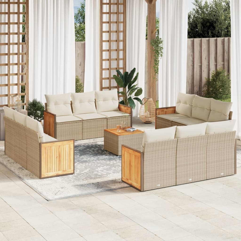 13-delige Loungeset met kussens poly rattan beige – afbeelding 1
