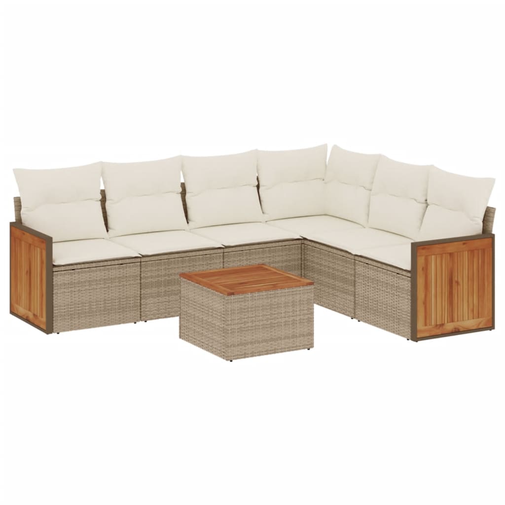 7-delige Loungeset met kussens poly rattan beige – afbeelding 2