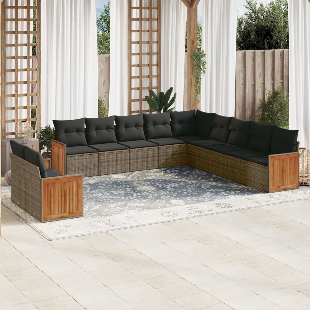 11-delige Loungeset met kussens poly rattan grijs