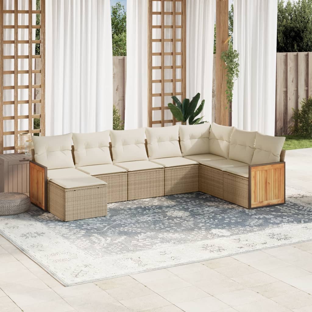 8-delige Loungeset met kussens poly rattan beige – afbeelding 1