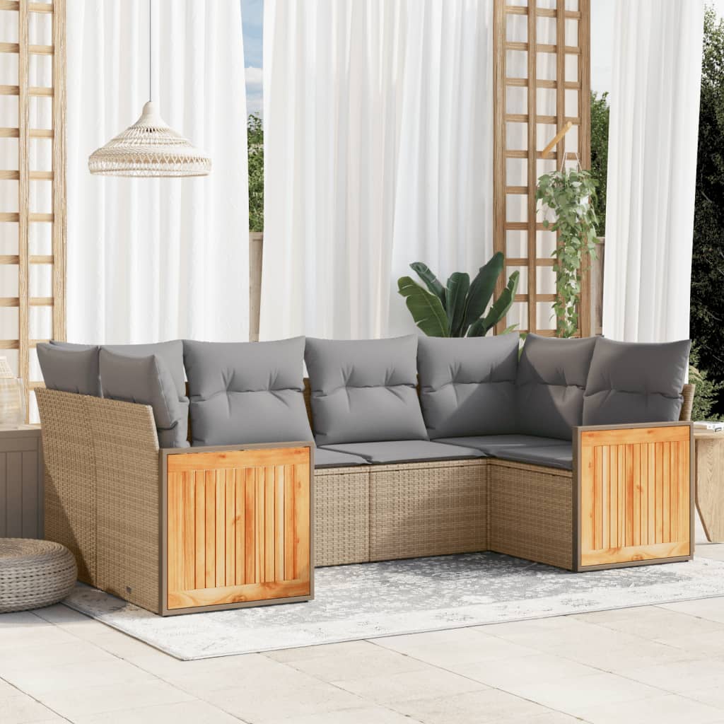 6-delige Loungeset met kussens poly rattan beige – afbeelding 1