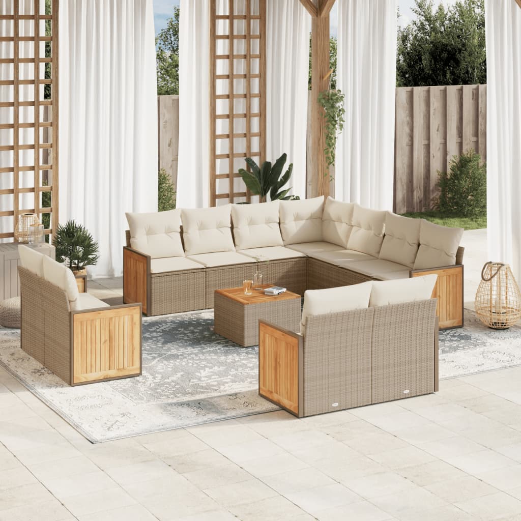 12-delige Loungeset met kussens poly rattan beige – afbeelding 1