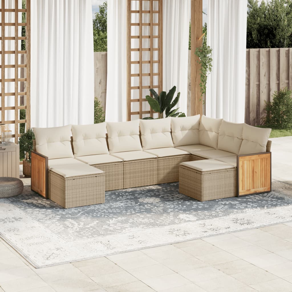 9-delige Loungeset met kussens poly rattan beige – afbeelding 1