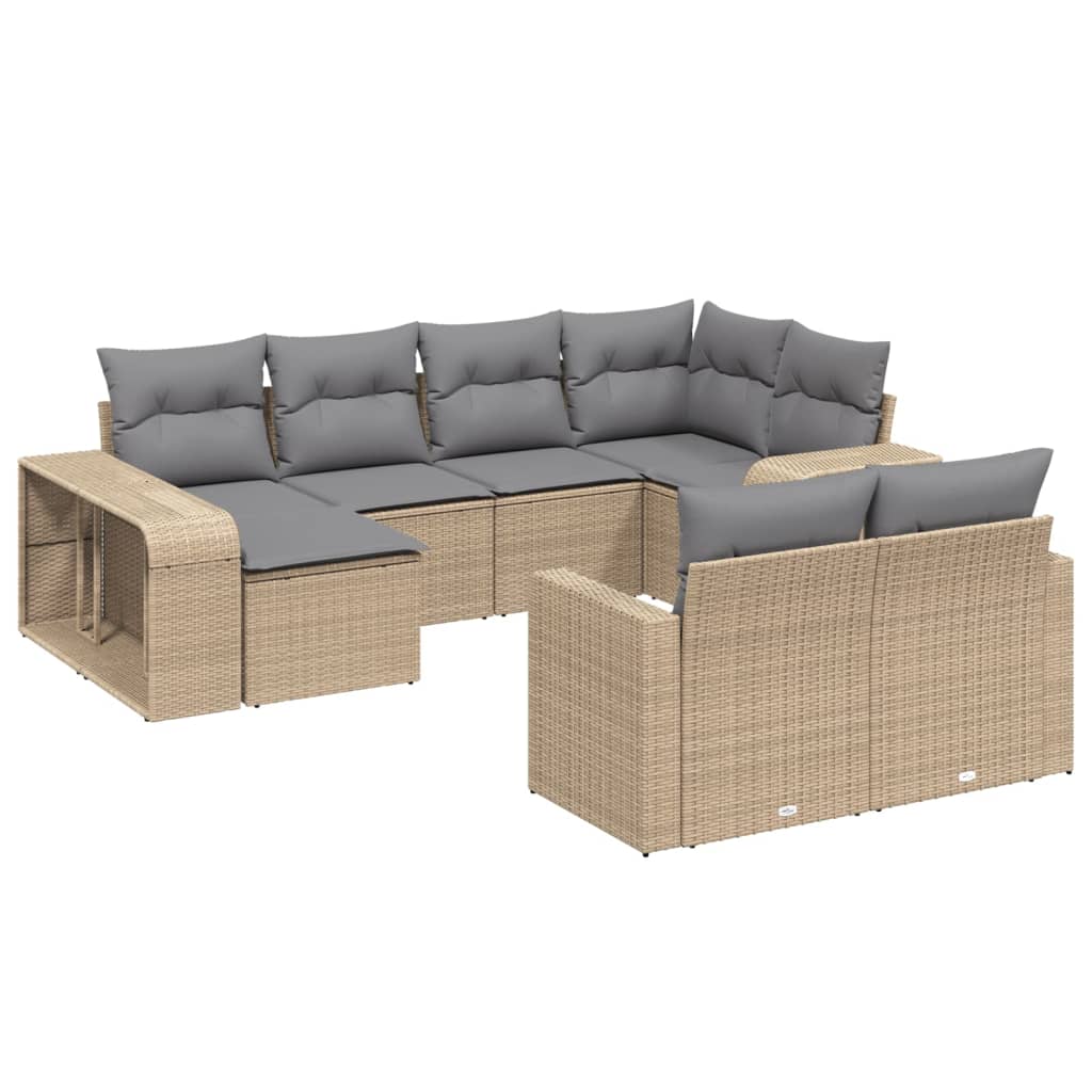 10-delige Loungeset met kussens poly rattan beige – afbeelding 2