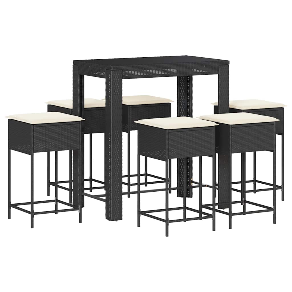 7-delige Tuinbarset met kussens poly rattan zwart – afbeelding 2