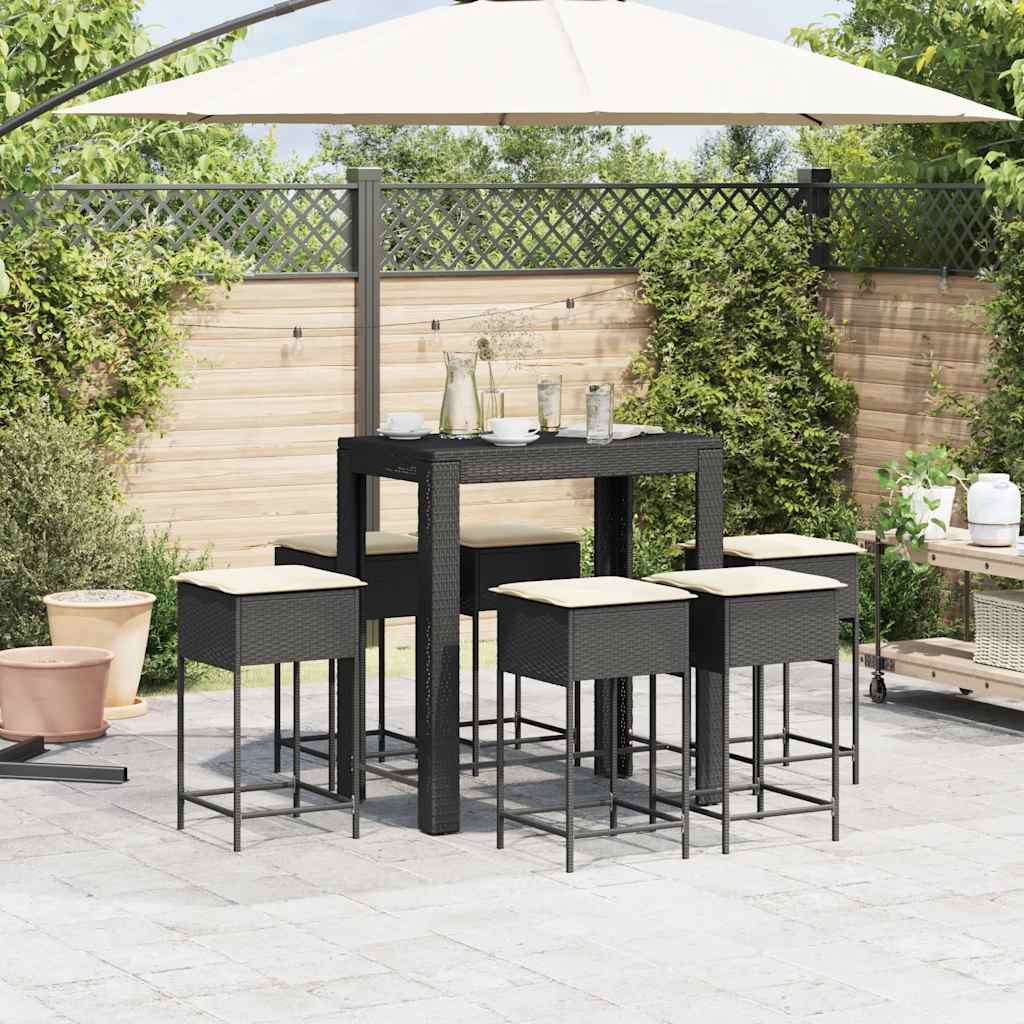 7-delige Tuinbarset met kussens poly rattan zwart – afbeelding 3