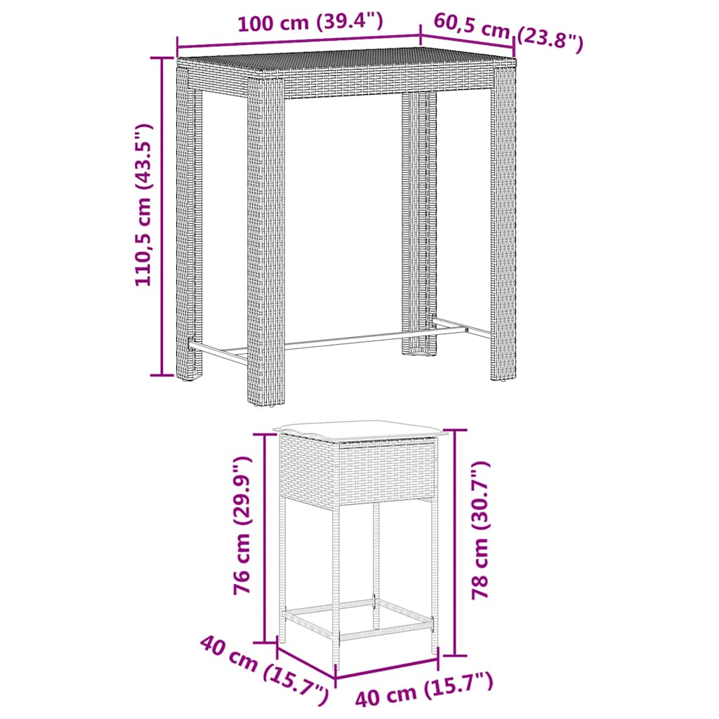 7-delige Tuinbarset met kussens poly rattan zwart – afbeelding 8