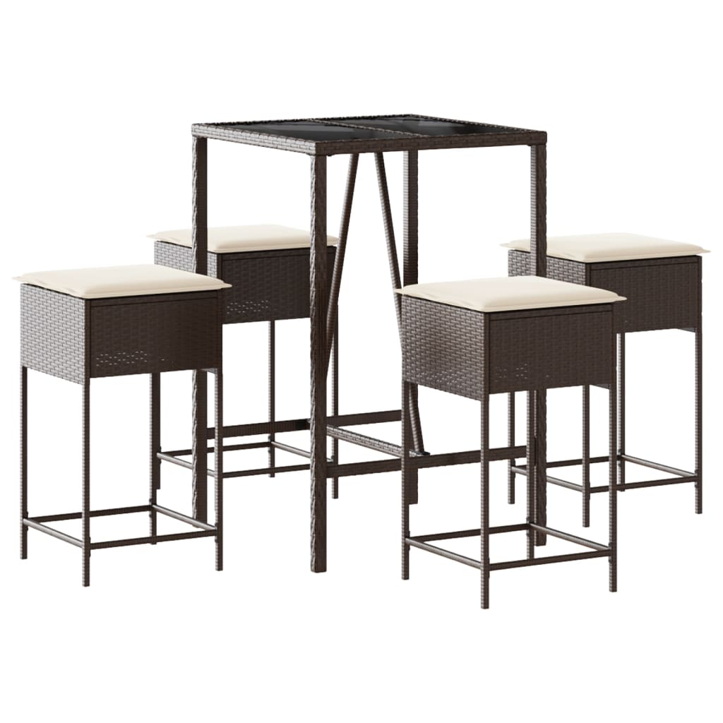 5-delige Tuinbarset met kussens poly rattan bruin – afbeelding 2