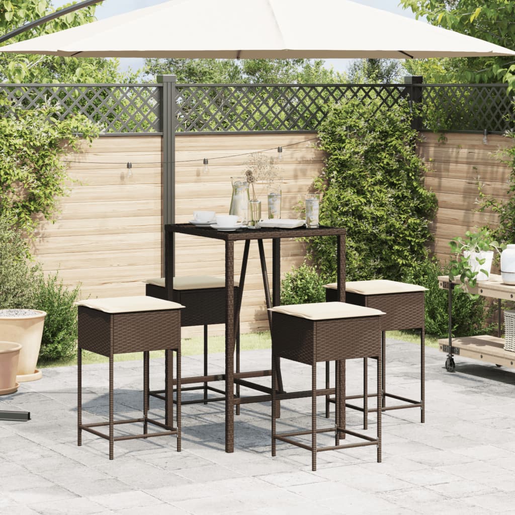 5-delige Tuinbarset met kussens poly rattan bruin – afbeelding 3