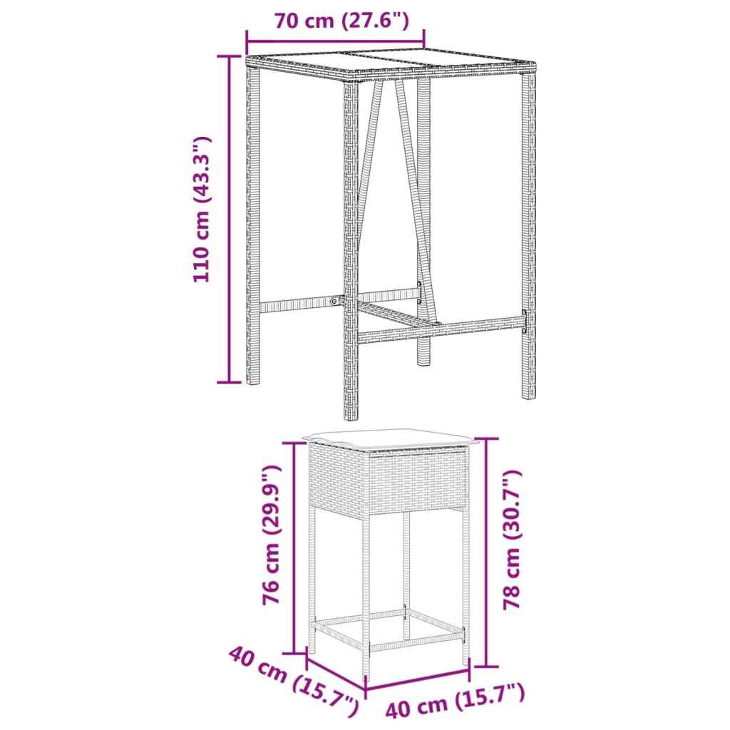 5-delige Tuinbarset met kussens poly rattan bruin – afbeelding 8