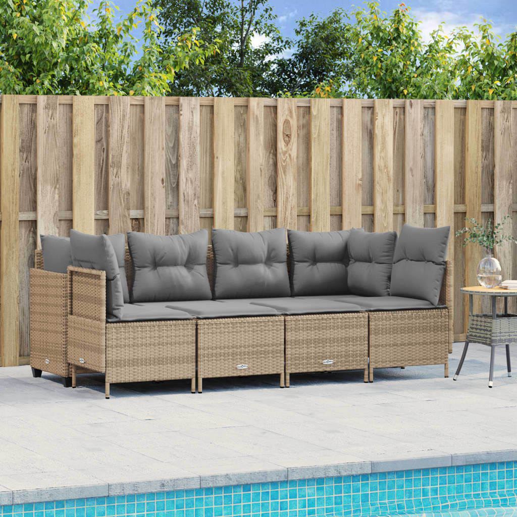 5-delige Loungeset met kussens poly rattan beige – afbeelding 1