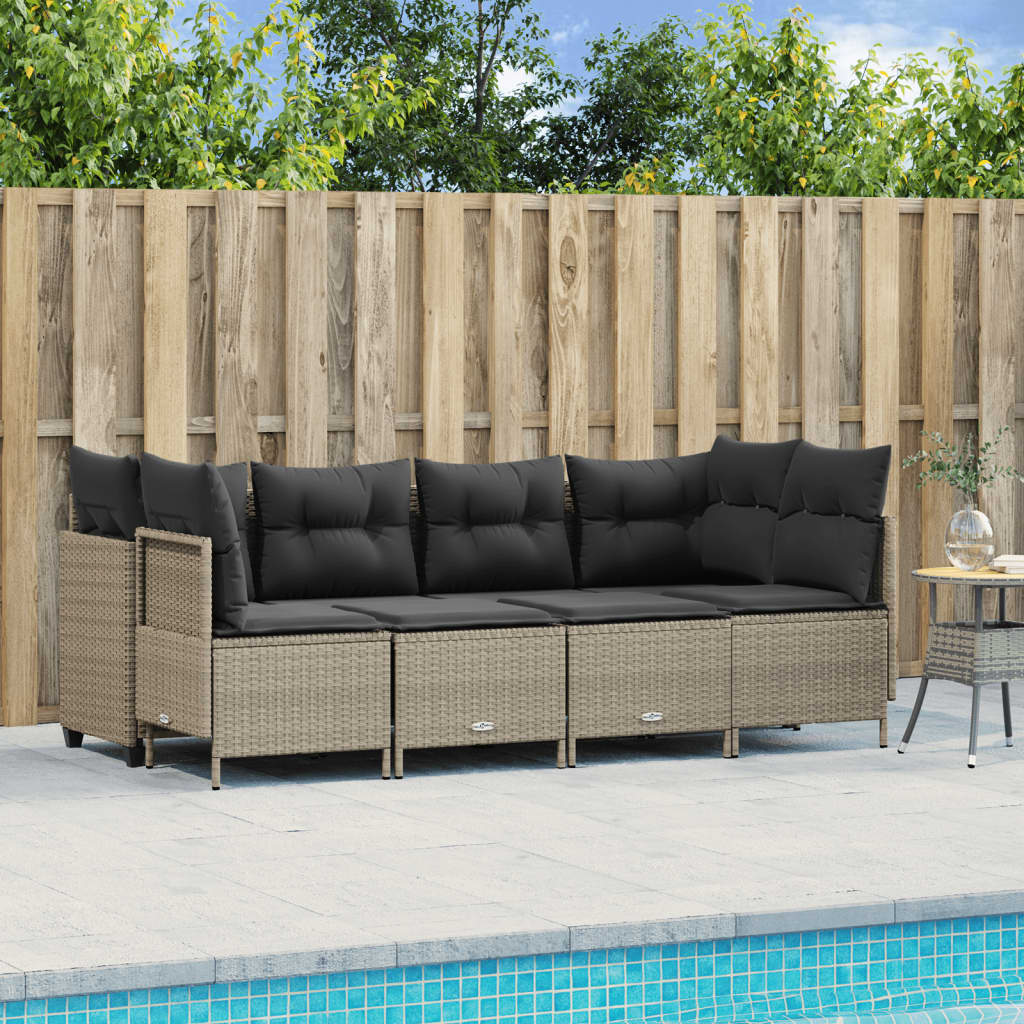 5-delige Loungeset met kussens poly rattan lichtgrijs – afbeelding 1