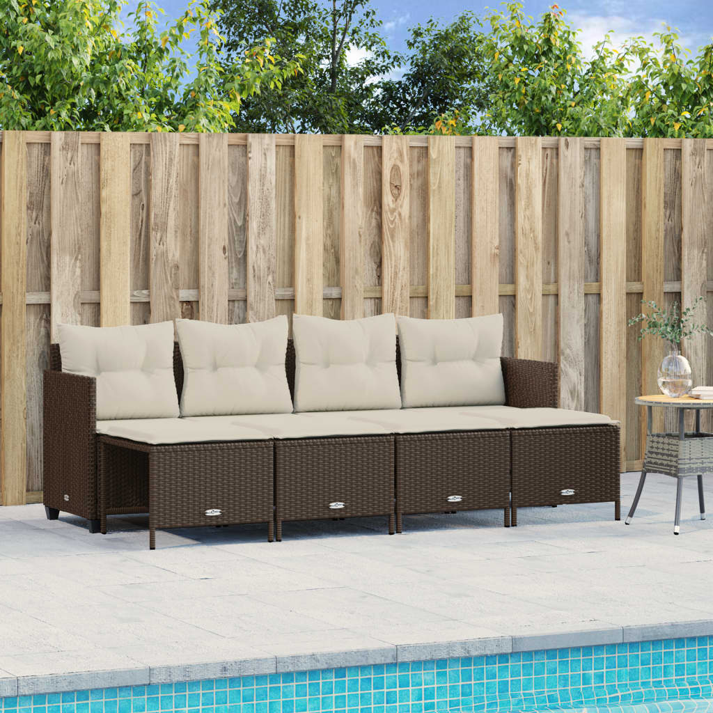 5-delige Loungeset met kussens poly rattan bruin – afbeelding 1